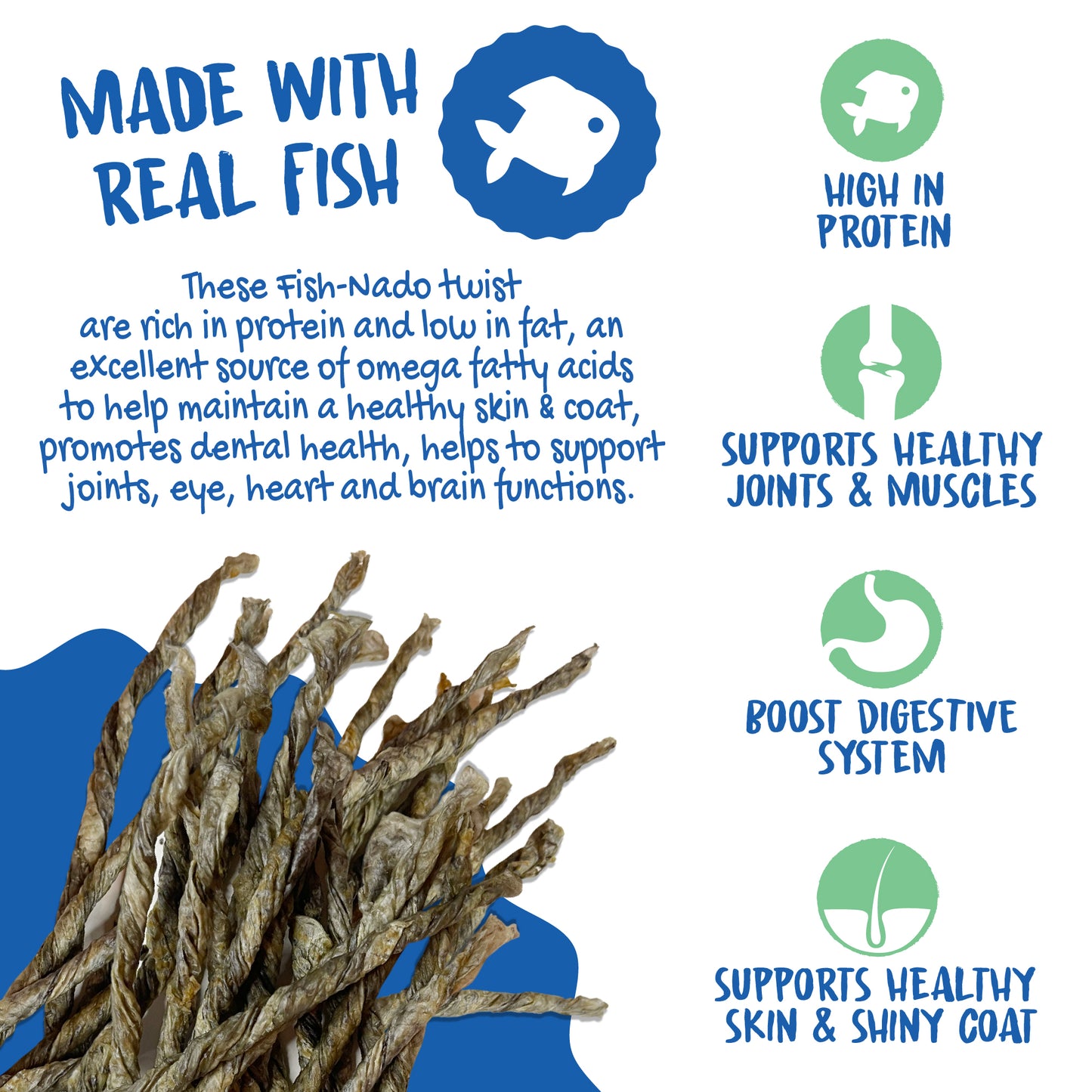 Chewer's Joy Fish-Nado, Fish Skin Twist -  3oz Dog Treats, Excellent Source of Omega Fatty Acids and Collagen to Help Support Joints, Eye, Heart, and Brain Functions. Promotes a Healthy Skin and Shiny Coat. High in Protein.