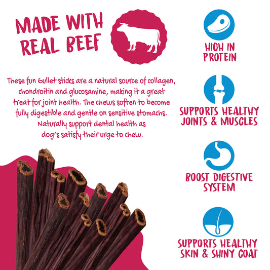 Chewer's Joy  Bite the Gullet, Gullet Sticks  Dog Treats- 5oz, Natural Source of Collagen, Chondroitin, and Glucosamine, a Great Treat for Joint Health. Fully Digestible, Boost Digestive System. High in Protein. Supports Dental Hygiene.