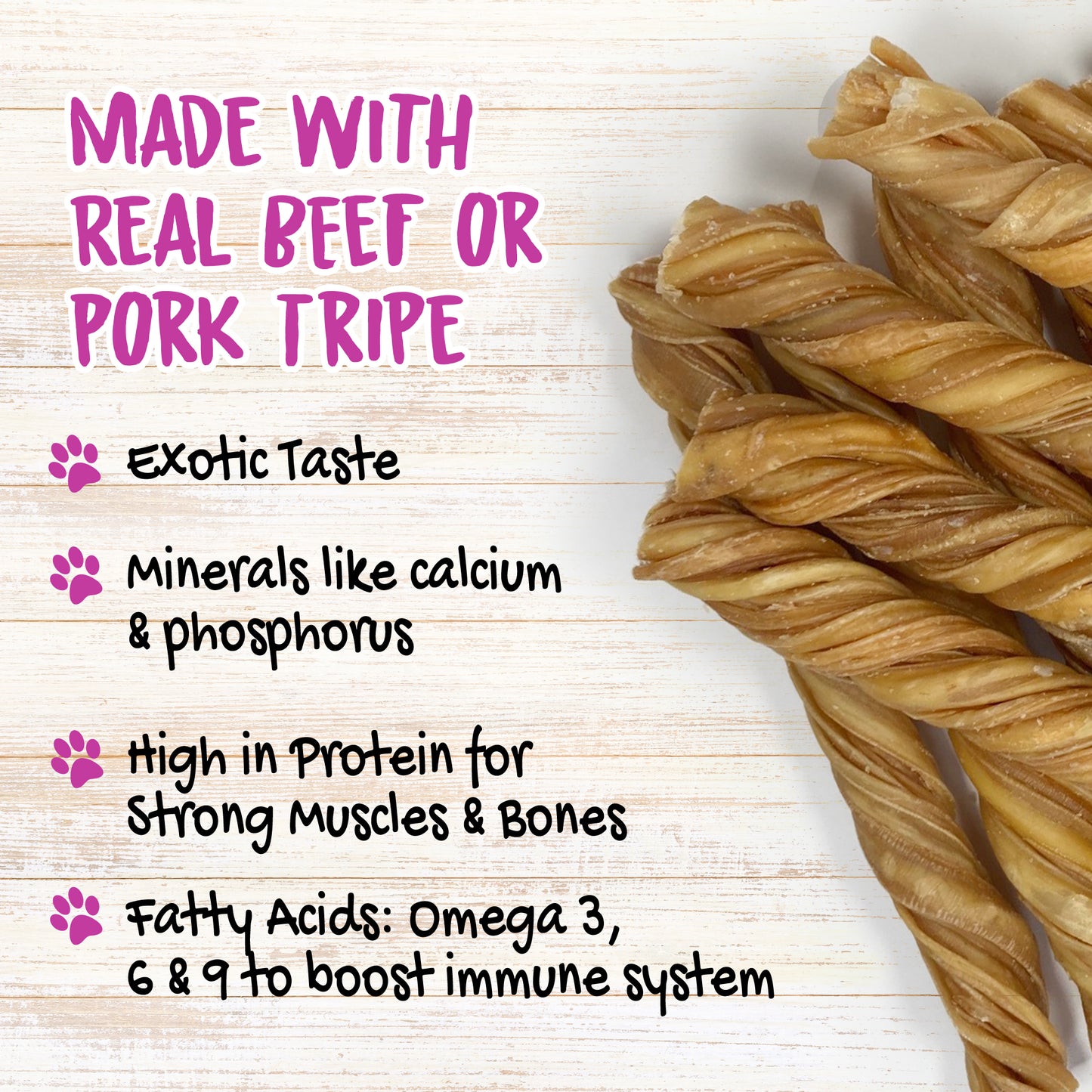 Chewer's Joy Tripe Twist 15pk 6-7", High in Protein for Strong Muscles and Bones, Minerals Like Iron and Zinc to Help Boost Immune System.…
